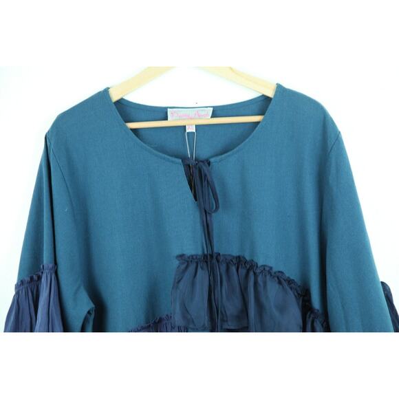 Pretty Angel XL Tunic Top Linen Blend Ruffles Blue Lagenlook Fairy Artsy Boho - Picture 2 of 11